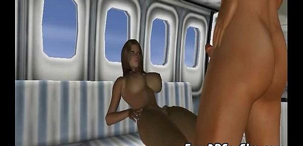  Foxy 3D brunette babe getting fucked in an airplane